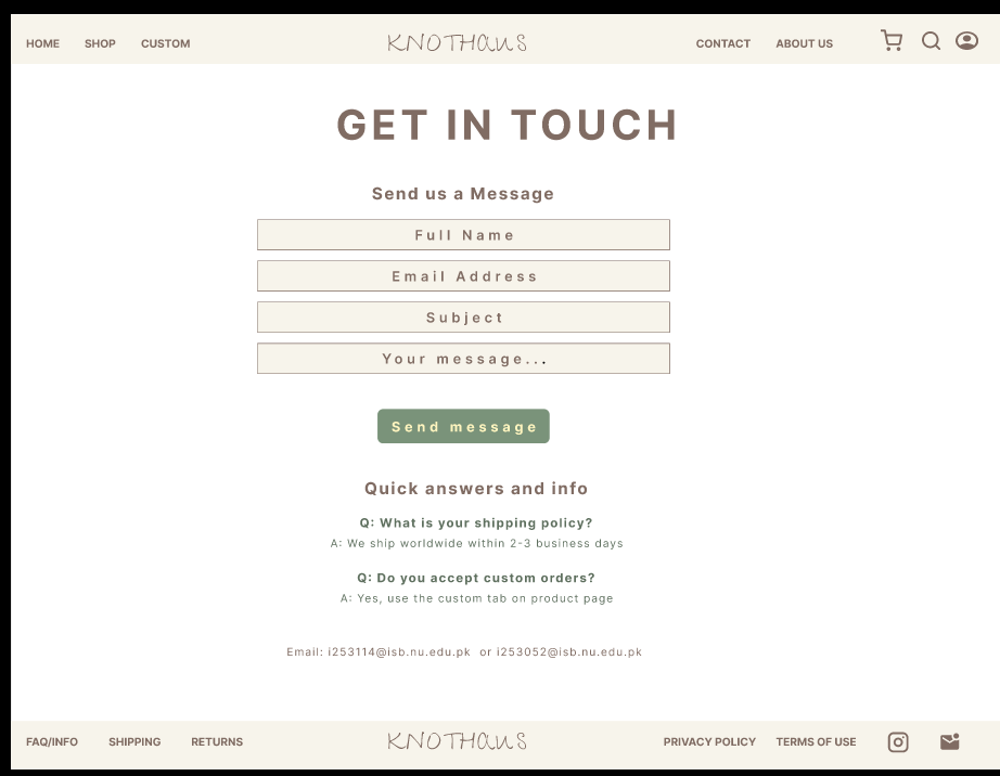 Knothaus prototype — Contact page